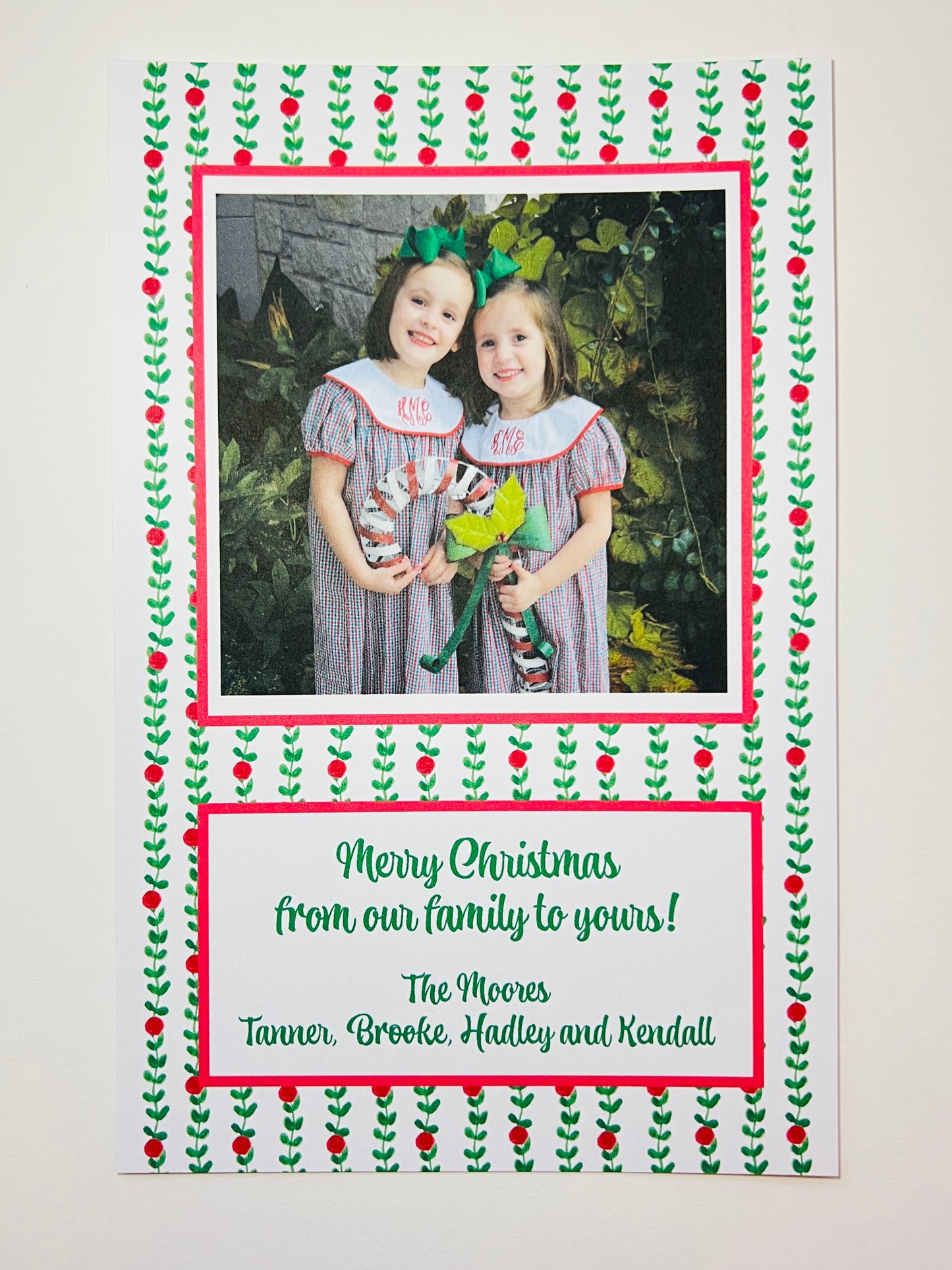 Green Dot Vine Stripes Holiday Photo Card