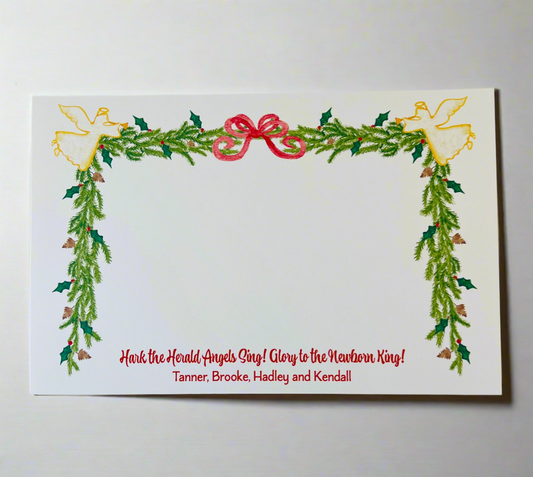 Double Angel Garland Holiday Photo Card