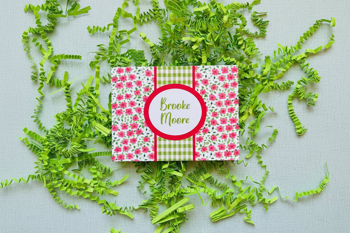 Pink Floral with Green Gingham Foldover Note