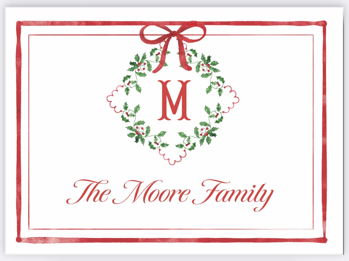 Holly Scallop Monogram Holiday Gift Enclosure Card