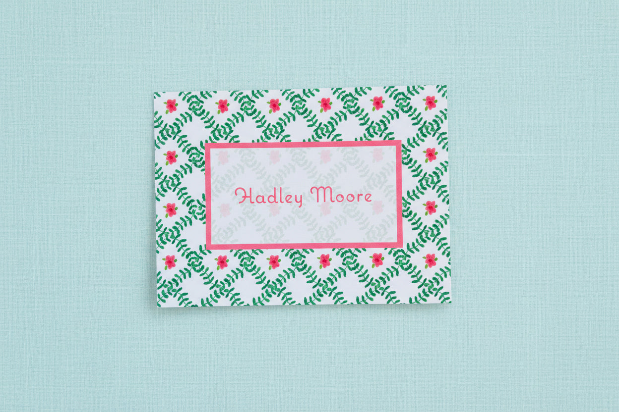 Green Trellis with Pink Flower Stationery Set