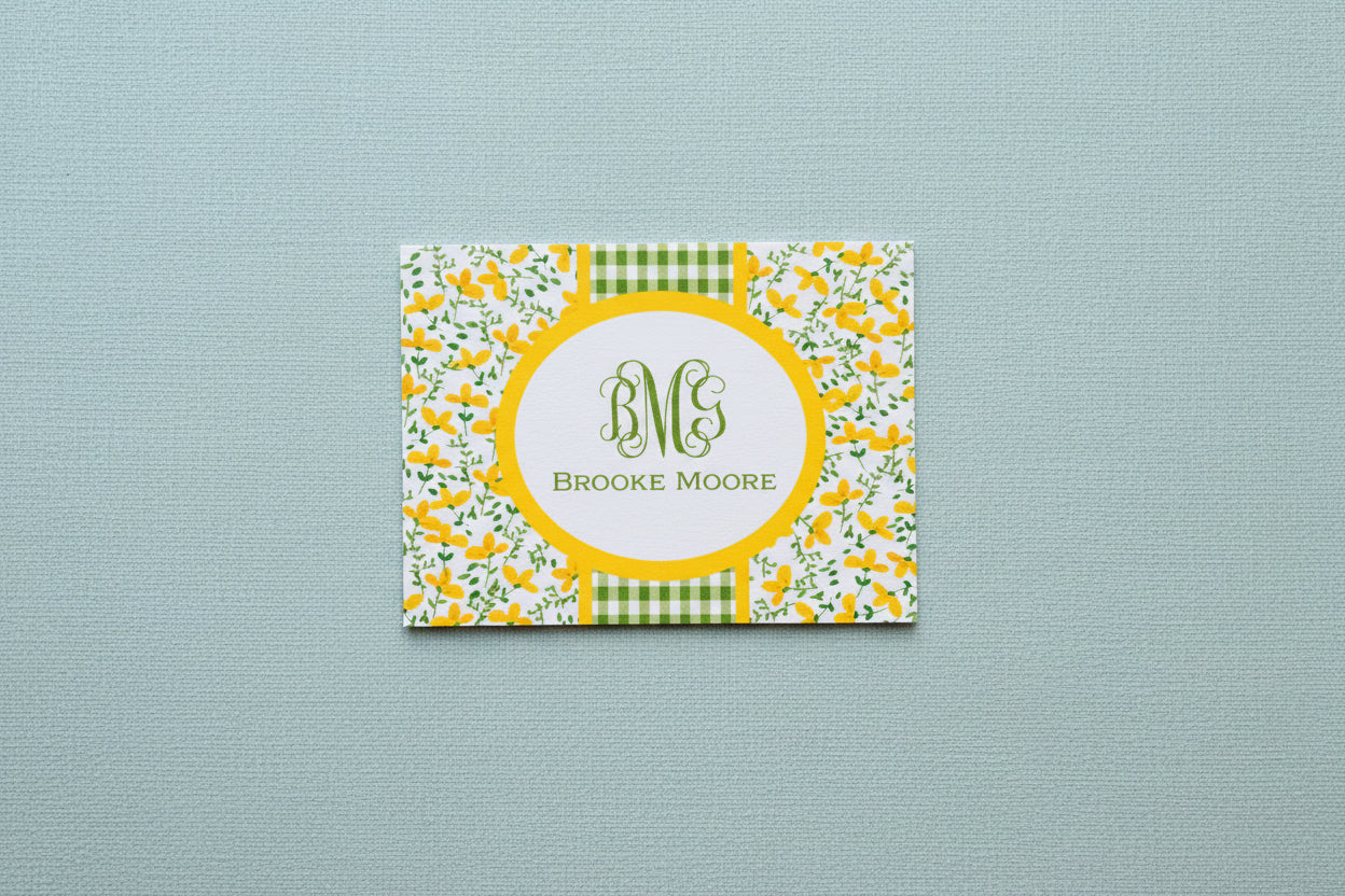 Yellow Floral with Green Gingham Foldover Note