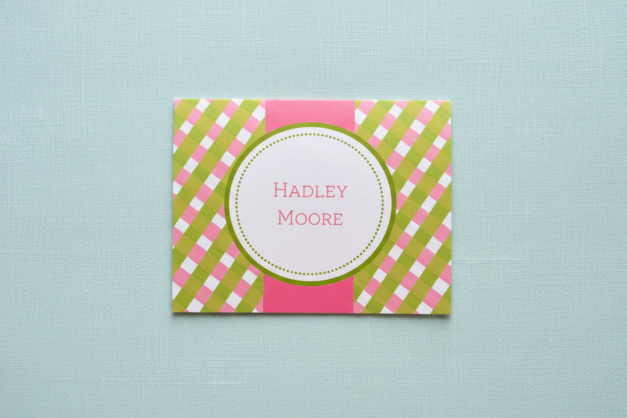 Pink and Green Gingham Foldover Note