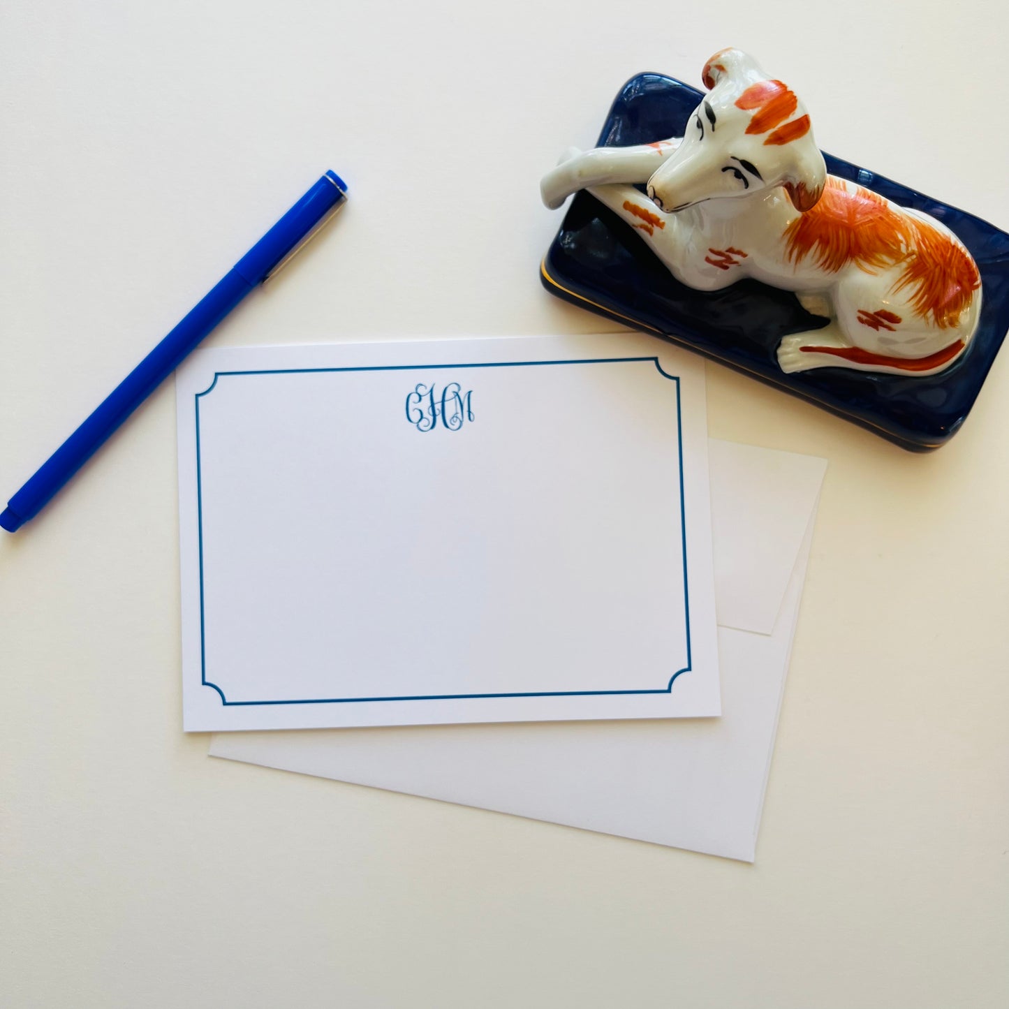Thin Border with Script Monogram Correspondence Card
