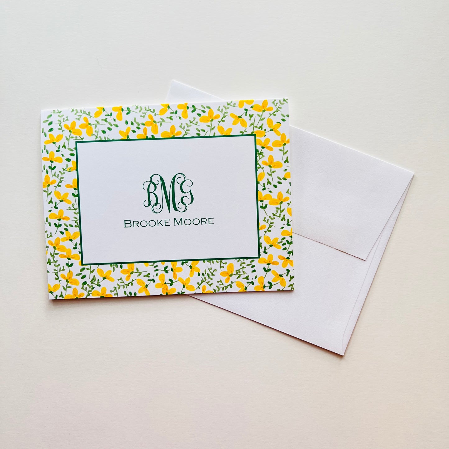 Yellow Floral with Green Foldover Note