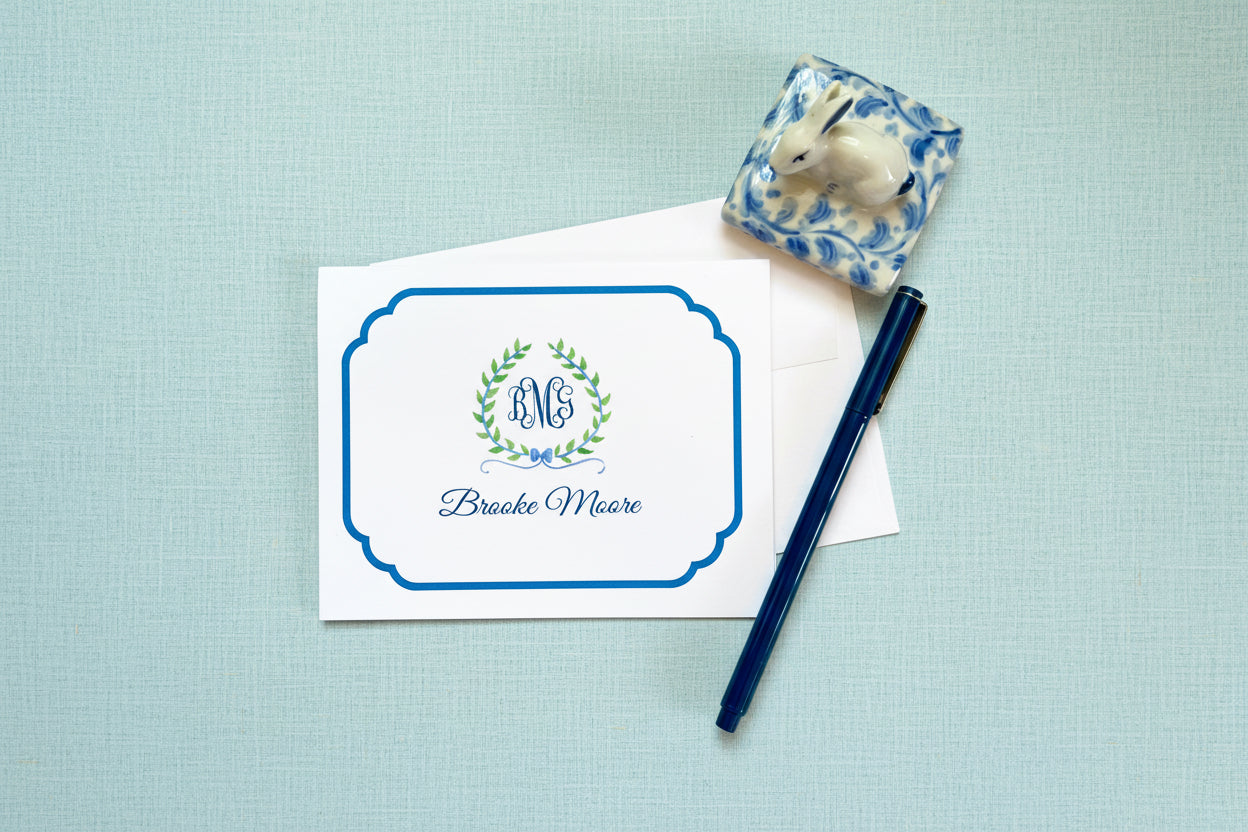 Laurel with Monogram Foldover Note