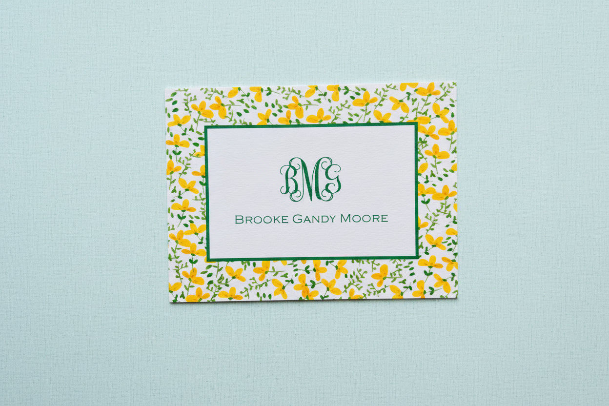 Yellow Floral with Green Stationery Set