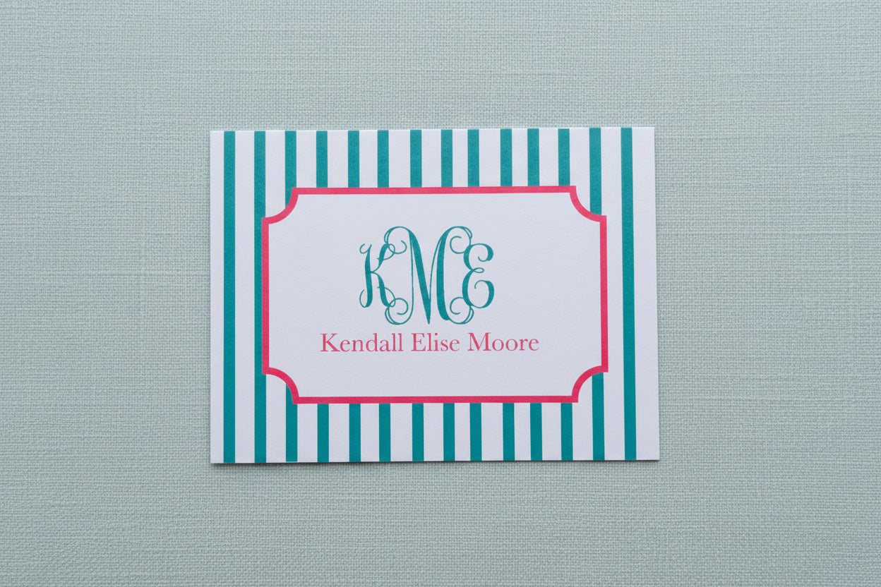 Script Monogram and Stripe Foldover Note