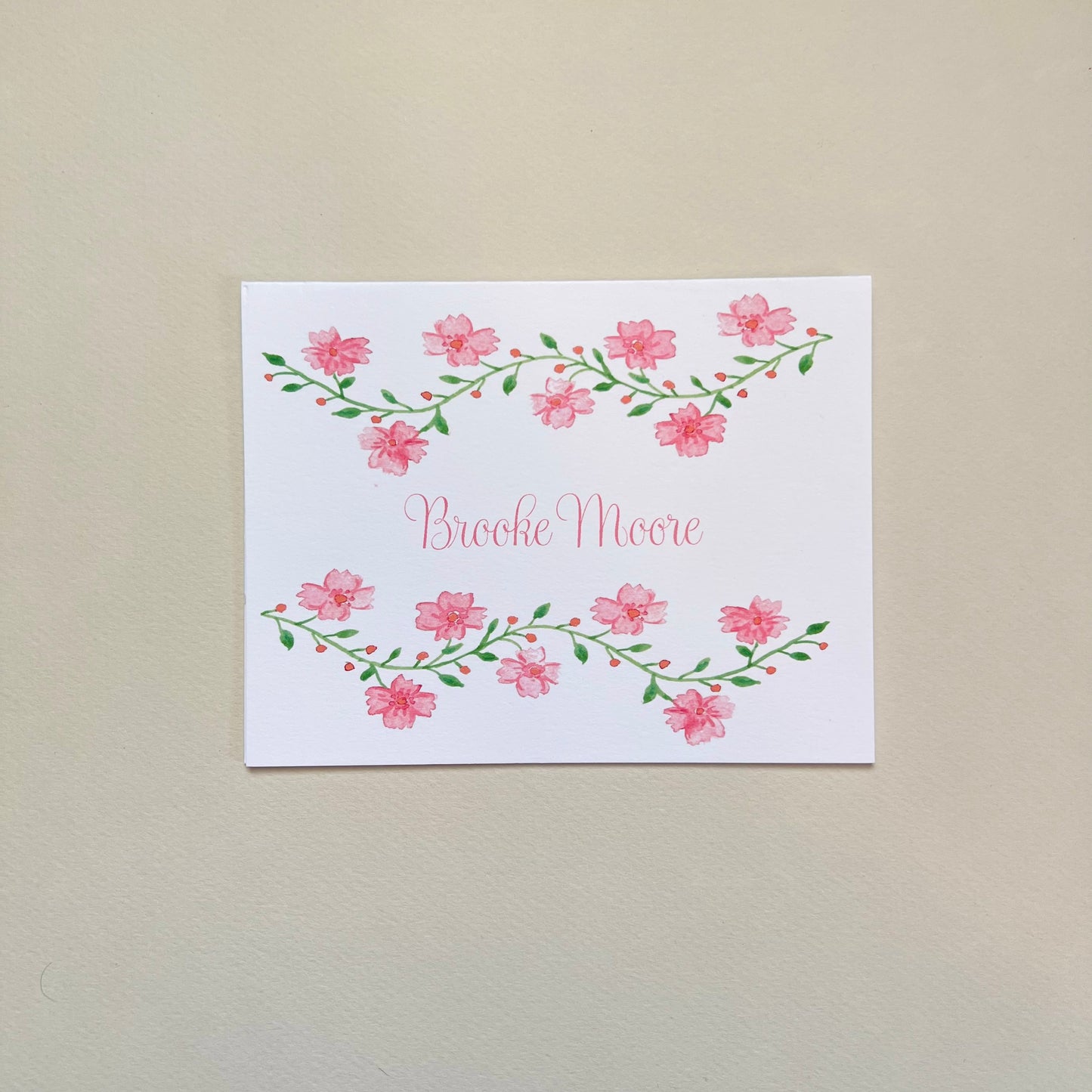 Pink Floral Vine Foldover Note