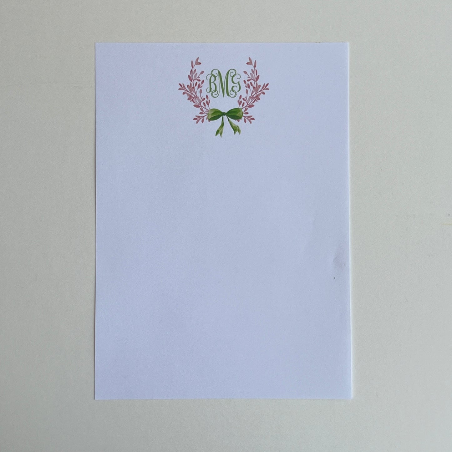 Pink Crest with Green Bow Notepad