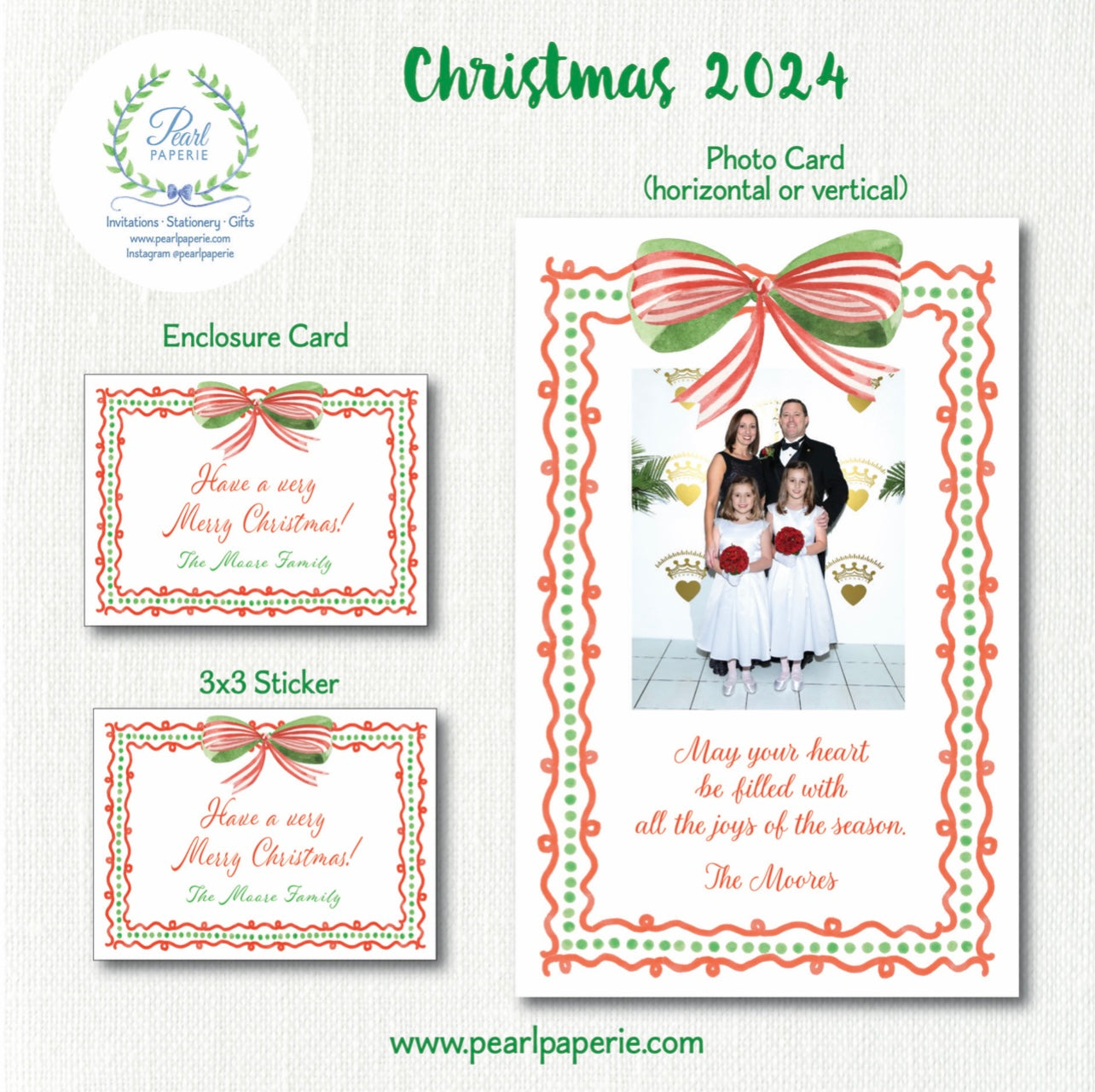 Red and Green Ribbon Holiday Photo Card