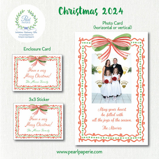 Red and Green Ribbon Holiday Photo Card