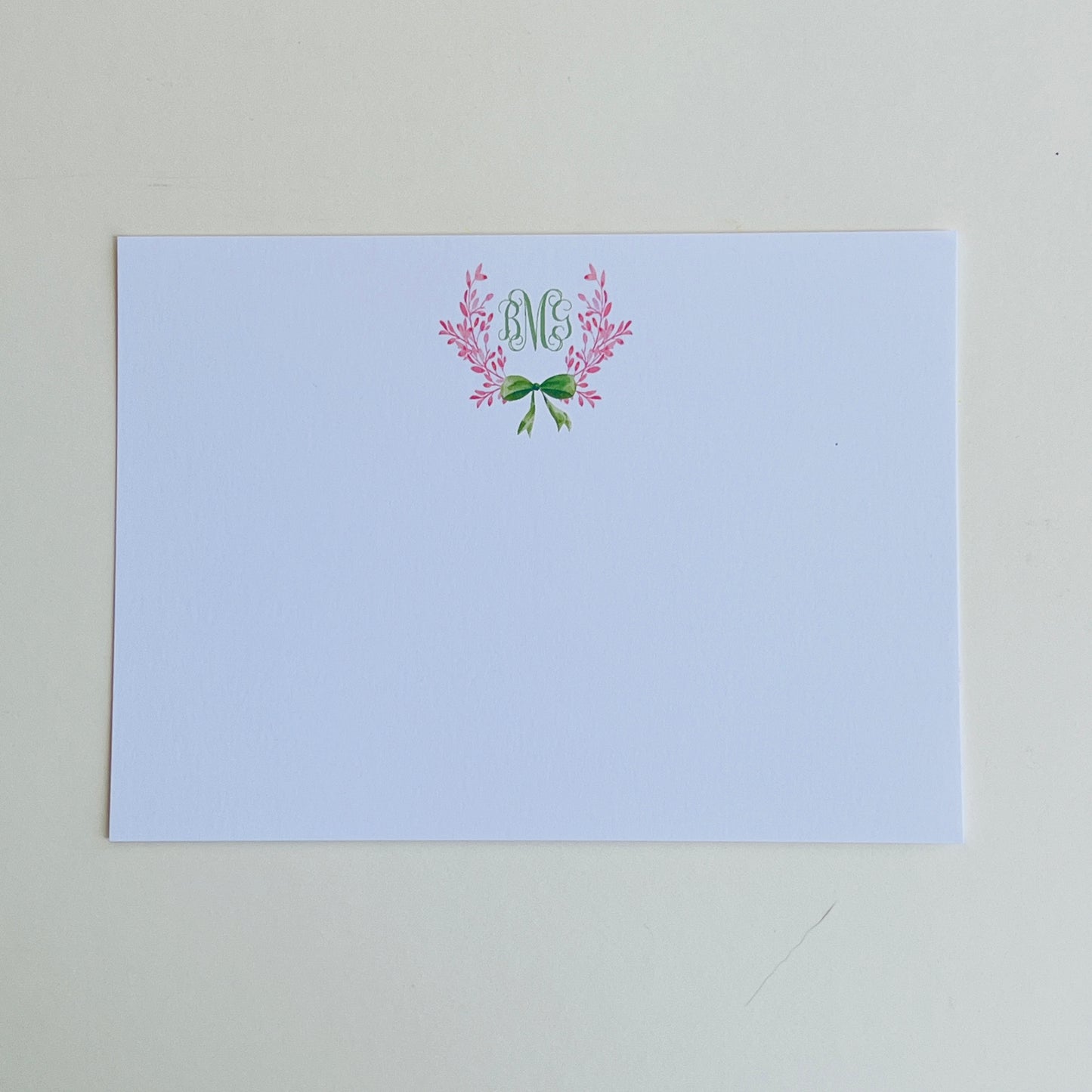 Pink Crest with Green Bow Correspondence Card