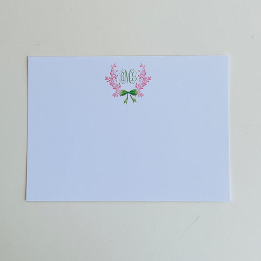 Pink Crest with Green Bow Correspondence Card