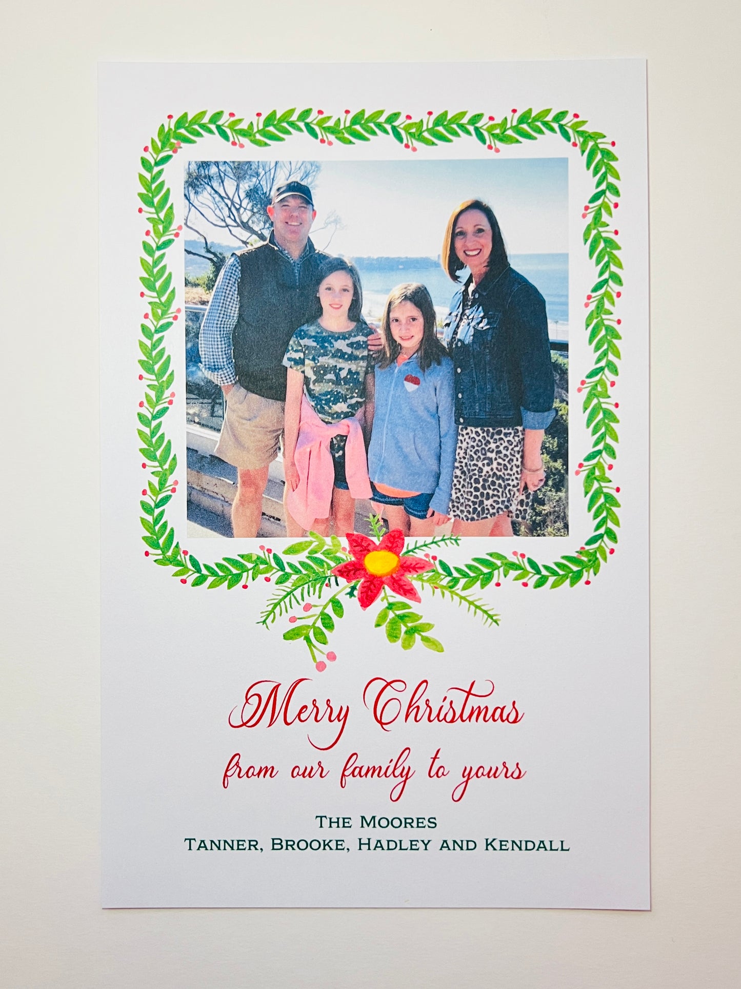 Green Swag with Poinsettia Holiday Photo Card