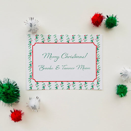 Green and Berry Vine Stripes Holiday Enclosure Card