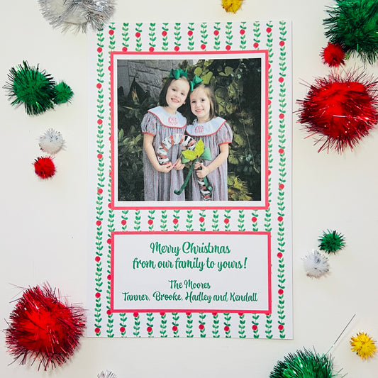 Green Dot Vine Stripes Holiday Photo Card