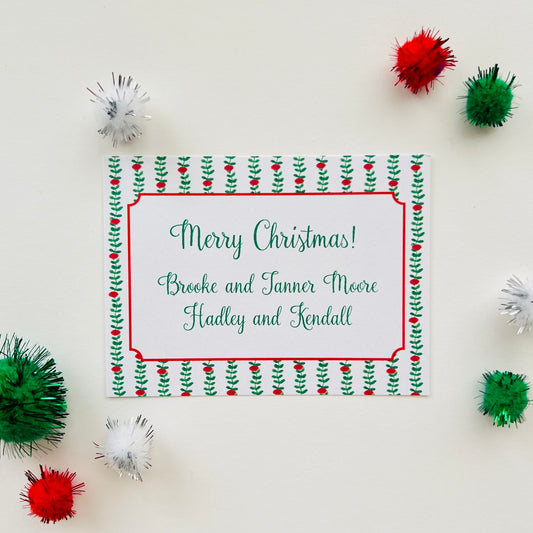 Green Dot Vine Stripes Holiday Enclosure Card