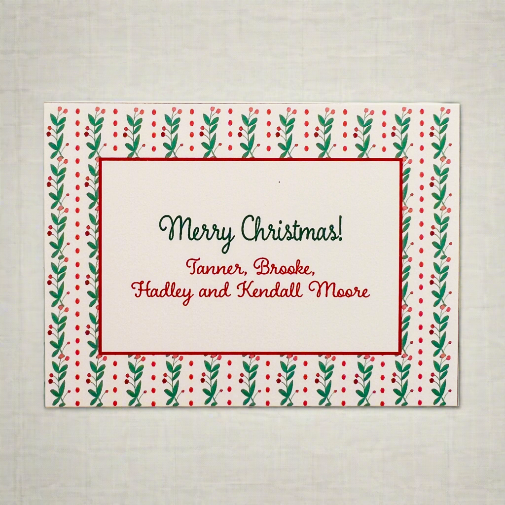 Christmas Berry Sprig and Dot Stripes Holiday Enclosure Card