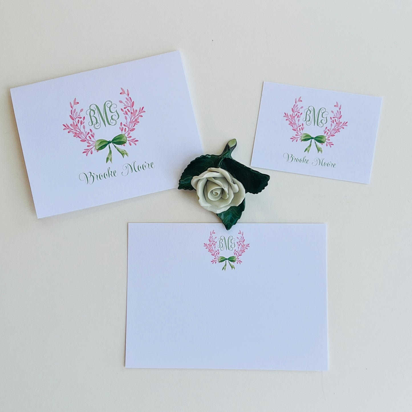 Pink Crest with Green Bow Gift Enclosure Card