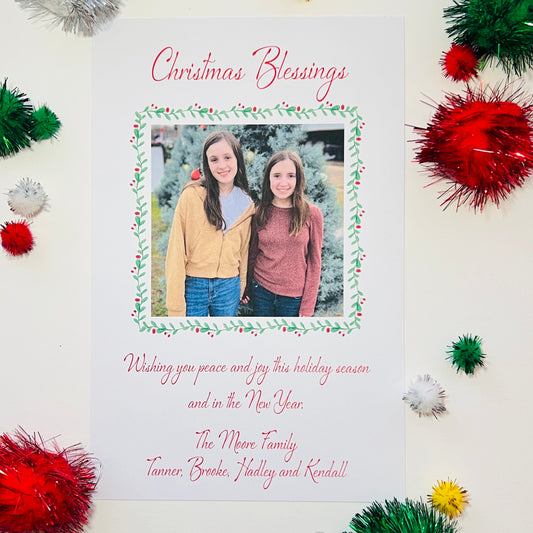 Green and Berry Vine Square Holiday Photo Card