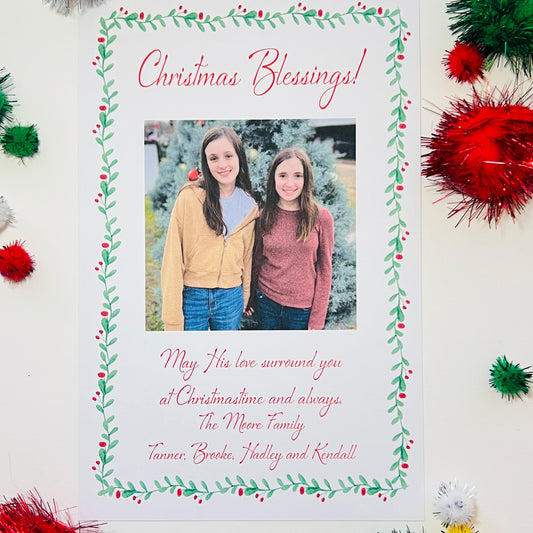 Green and Berry Vine Border Holiday Photo Card