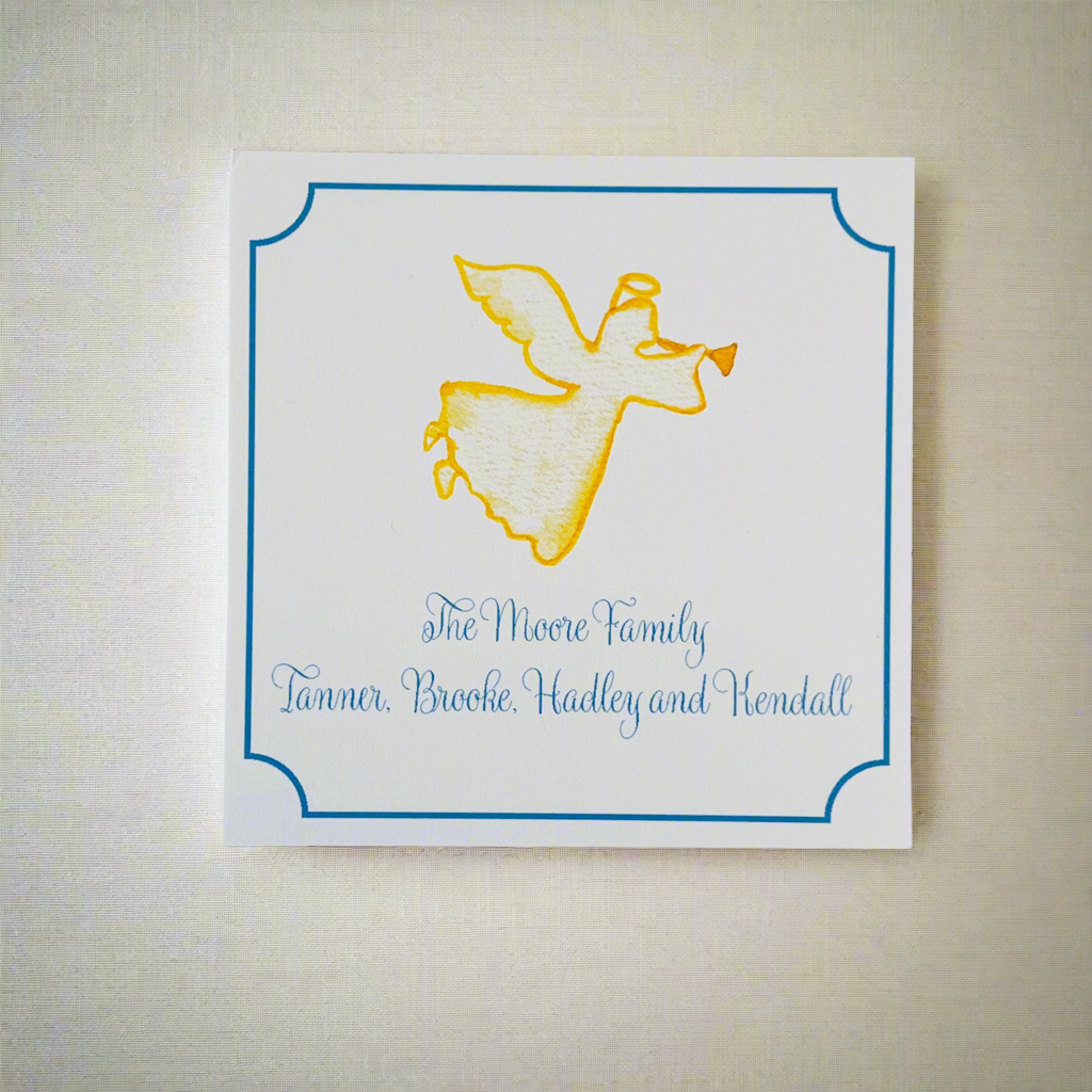 Angel and Blue Border Holiday Gift Sticker