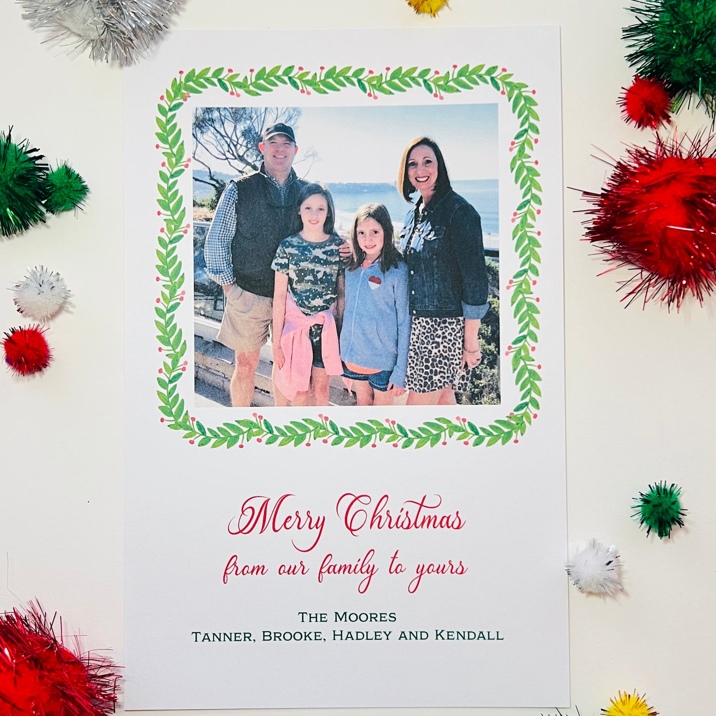 Green Swag Holiday Photo Card