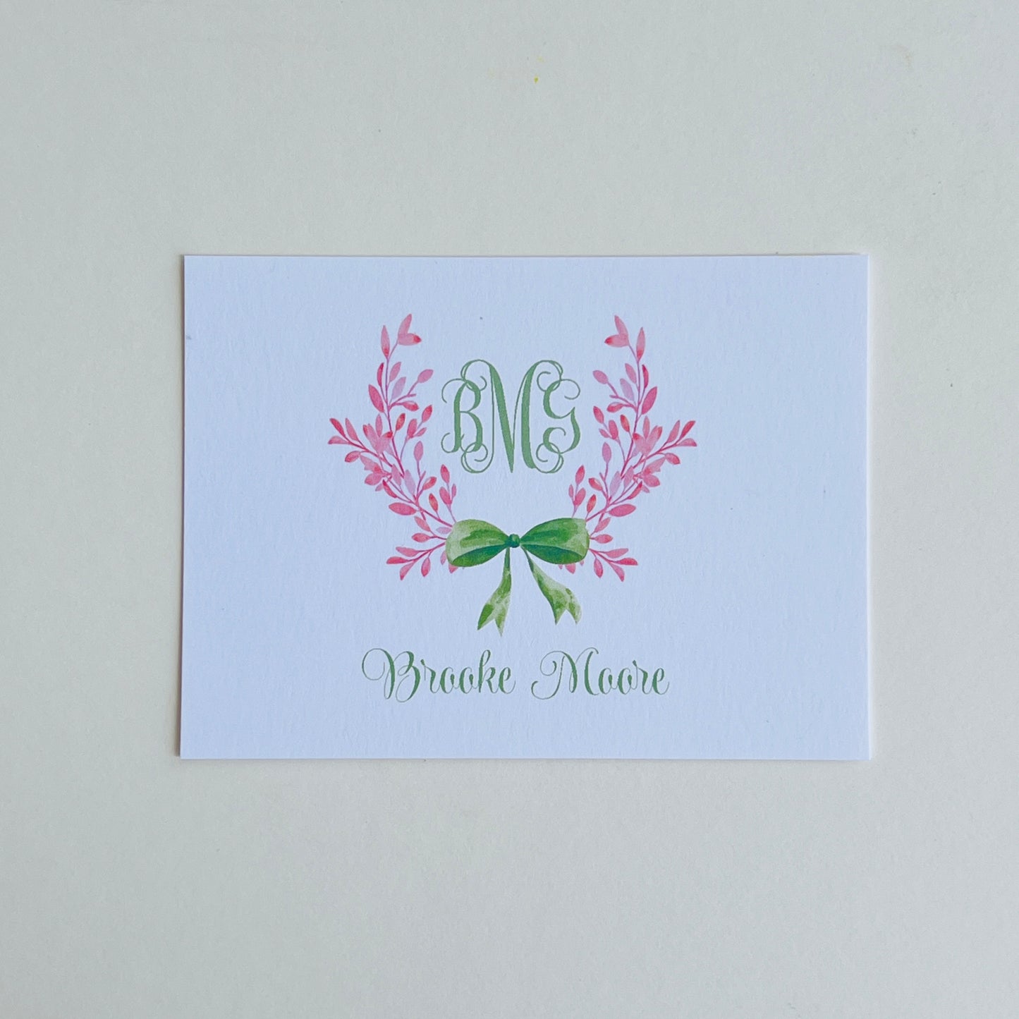 Pink Crest with Green Bow Gift Enclosure Card