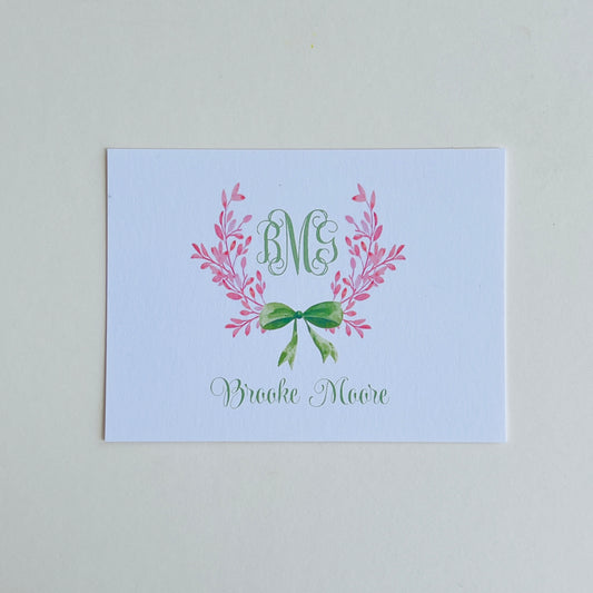 Pink Crest with Green Bow Gift Enclosure Card