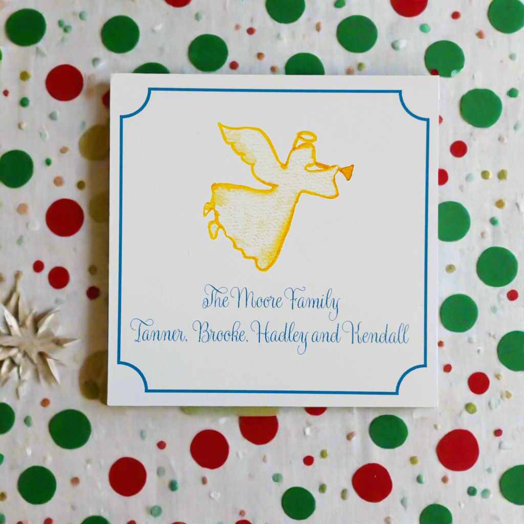 Angel and Blue Border Holiday Gift Sticker