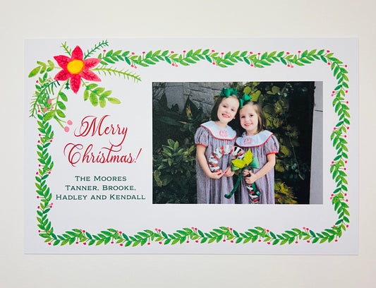 Poinsettia and Greenery Border Holiday Photo Card