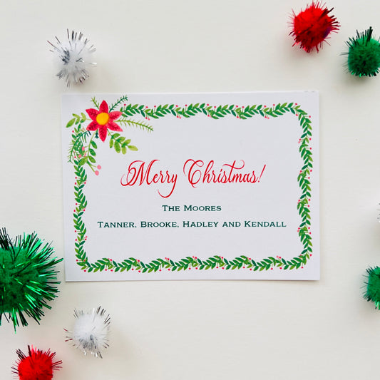 Poinsettia Greenery Border Holiday Enclosure Card