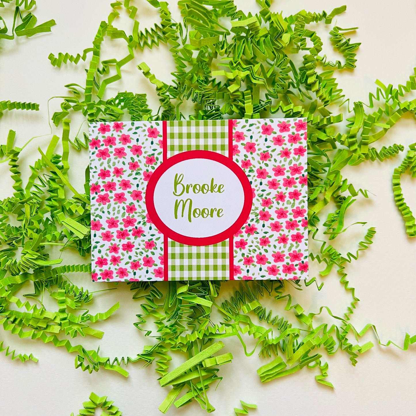 Pink Floral with Green Gingham Foldover Note