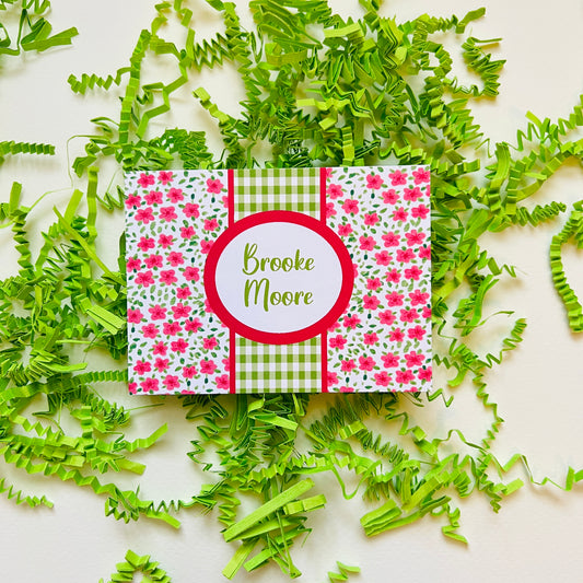 Pink Floral with Green Gingham Foldover Note