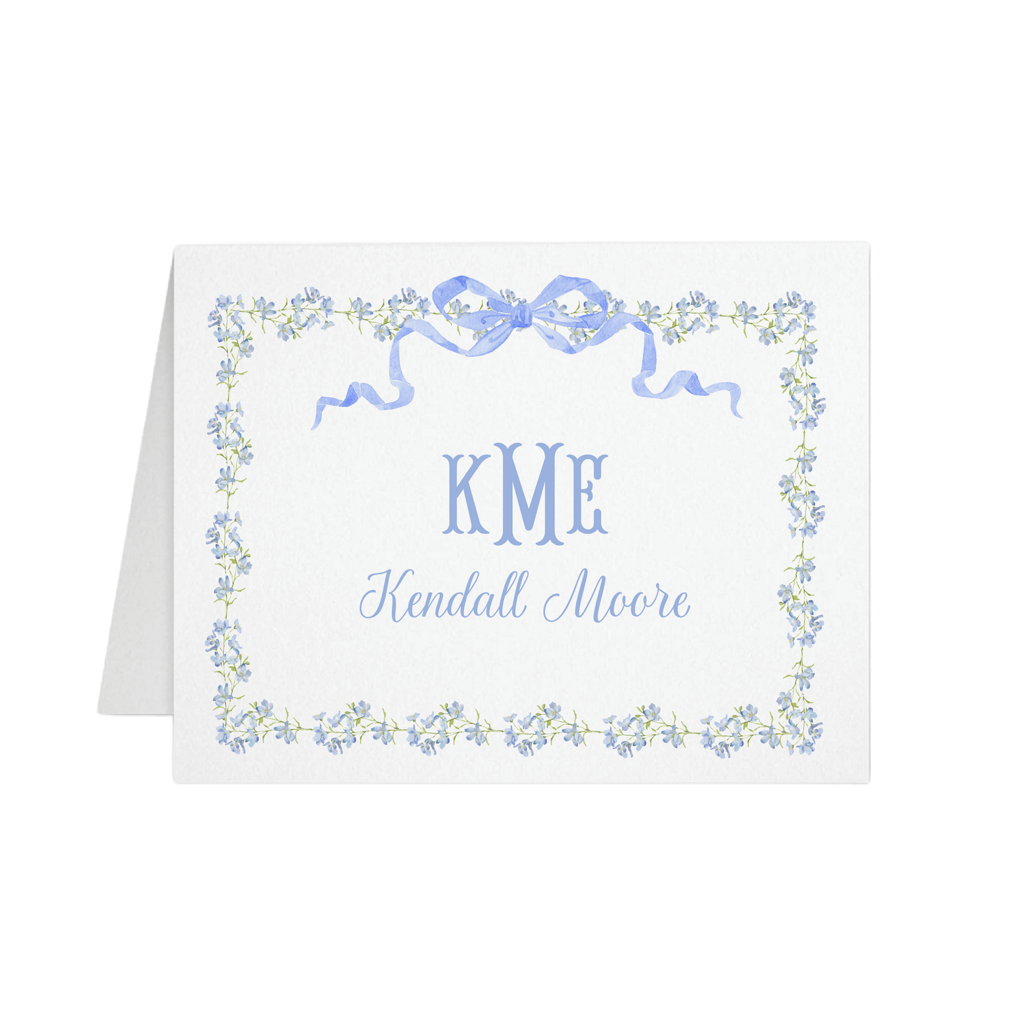 Blue Floral Vine and Bow Foldover Note