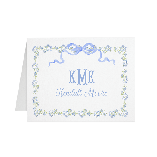 Blue Floral Vine and Bow Foldover Note