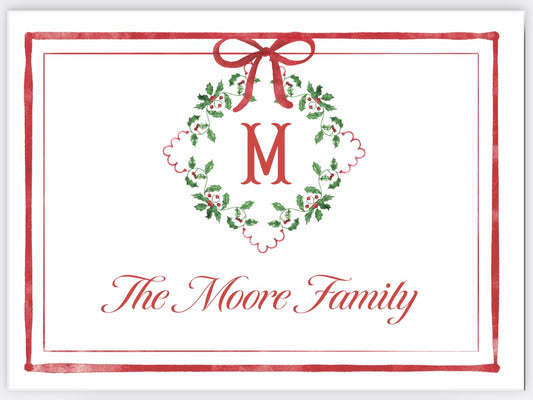 Holly Scallop Monogram Holiday Gift Enclosure Card