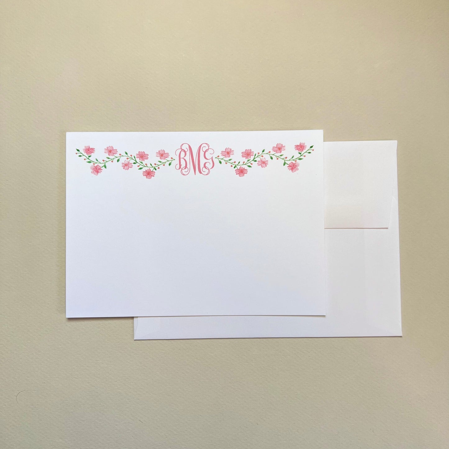 Pink Floral Vine Correspondence Card