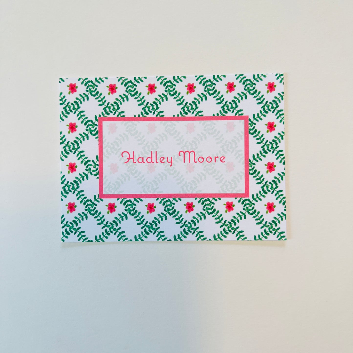 Green Trellis with Pink Flower Stationery Set