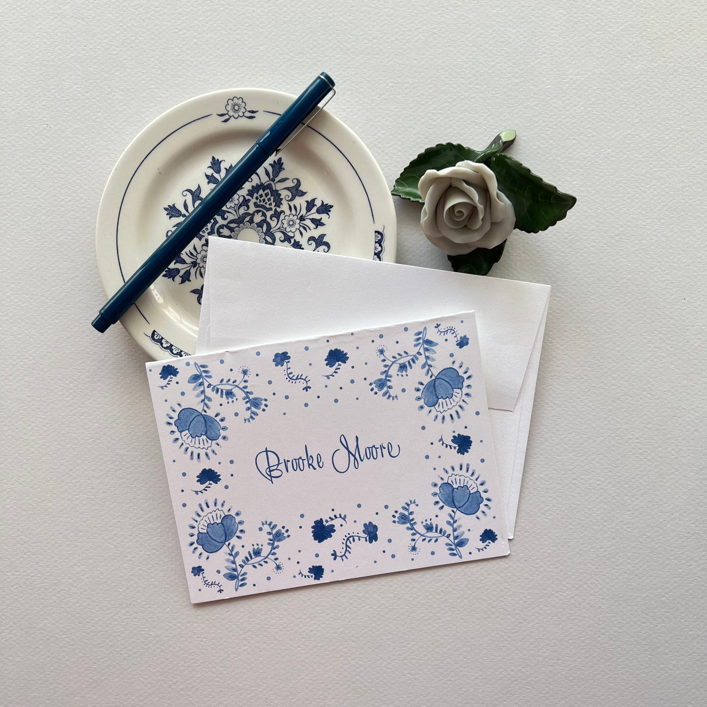 Blue Floral Foldover Note