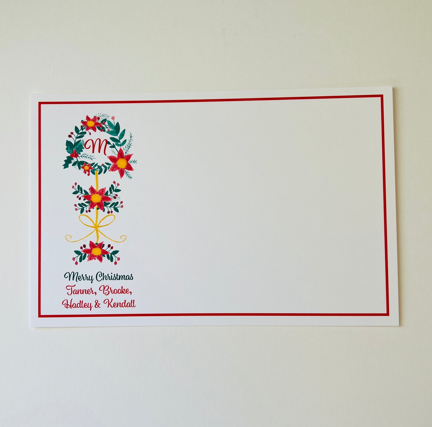 Poinsettia Wreath and Ribbon Holiday Photo Card