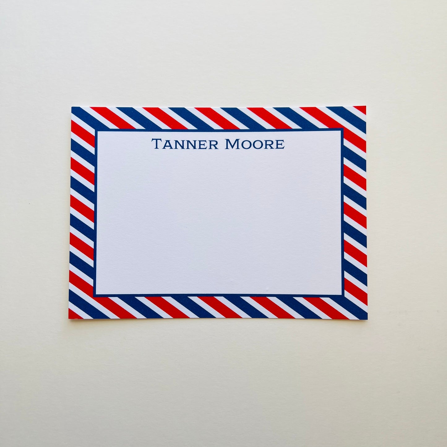 Red and Blue Stripe Border Correspondence Card