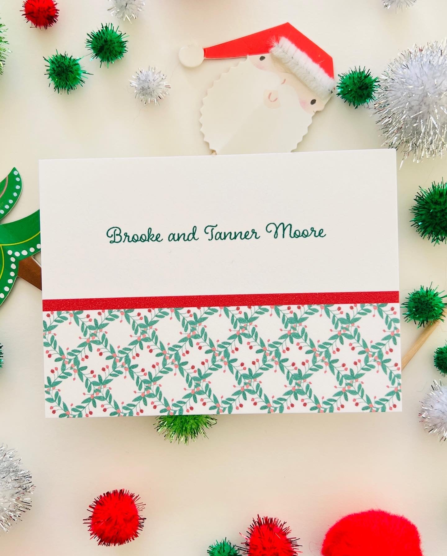 Christmas Berry Sprig Trellis Band Holiday Gift Enclosure Card