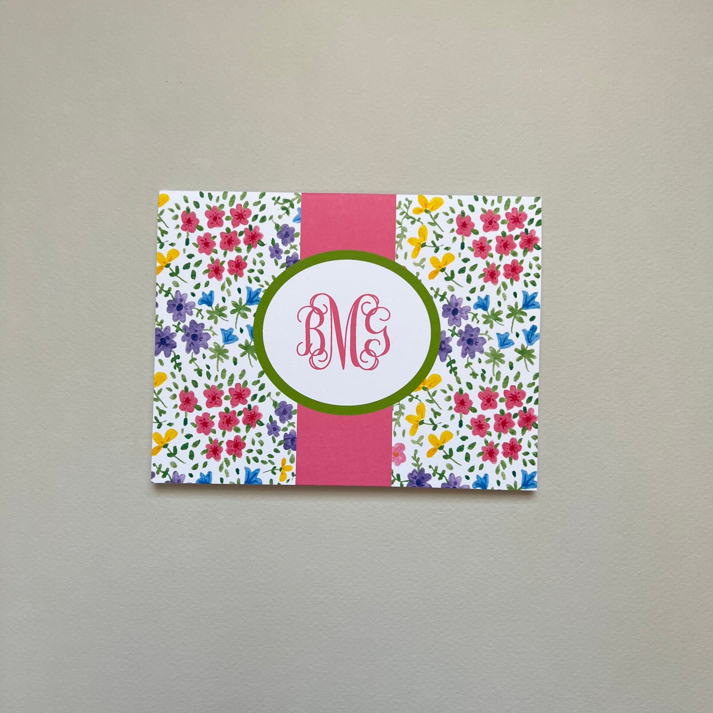 Flower Collage Foldover Note with Circle Monogram