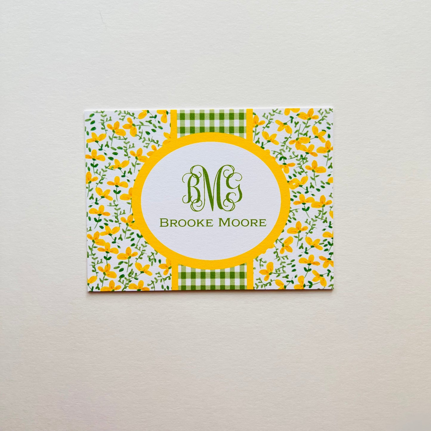 Yellow Floral with Green Gingham Foldover Note