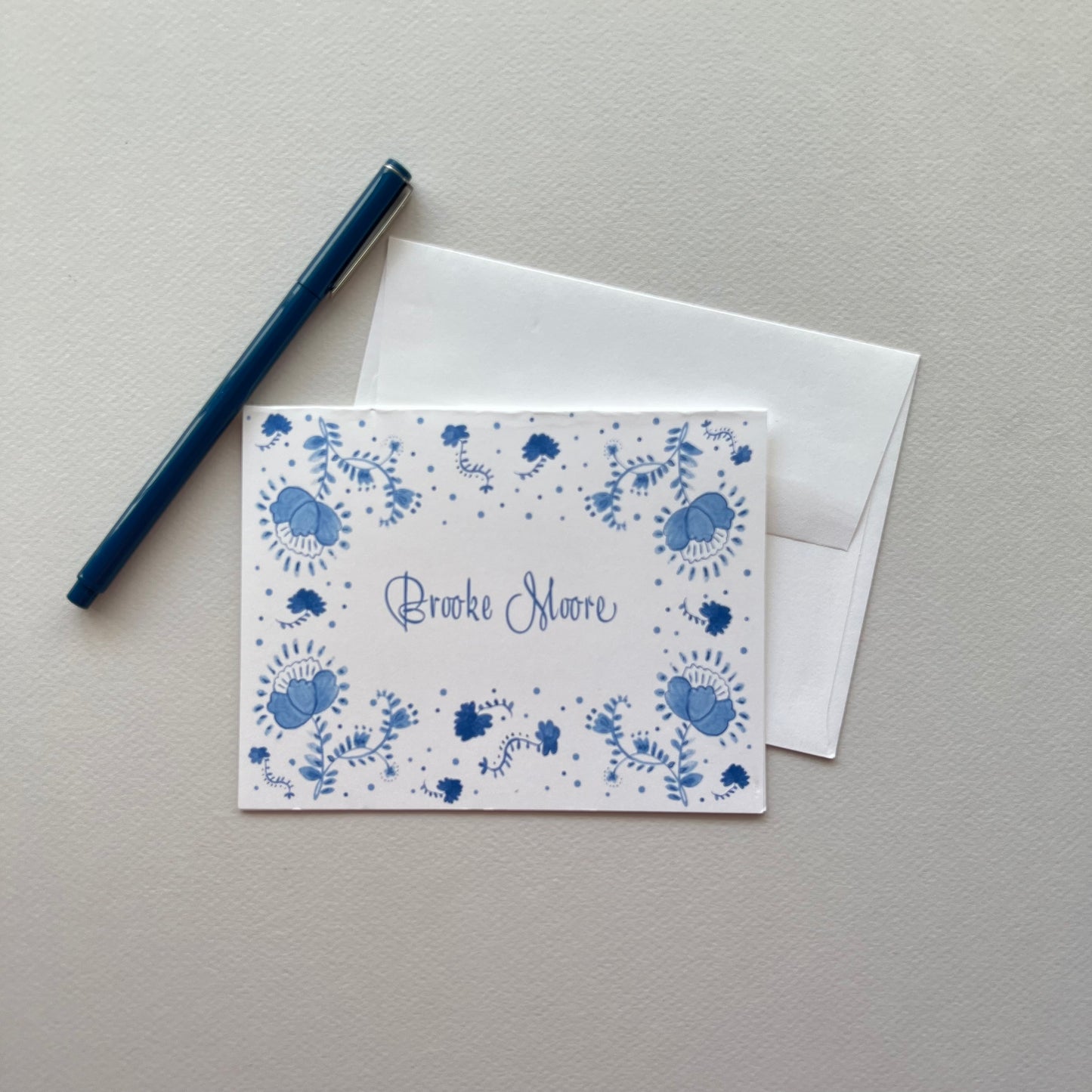 Blue Floral Foldover Note