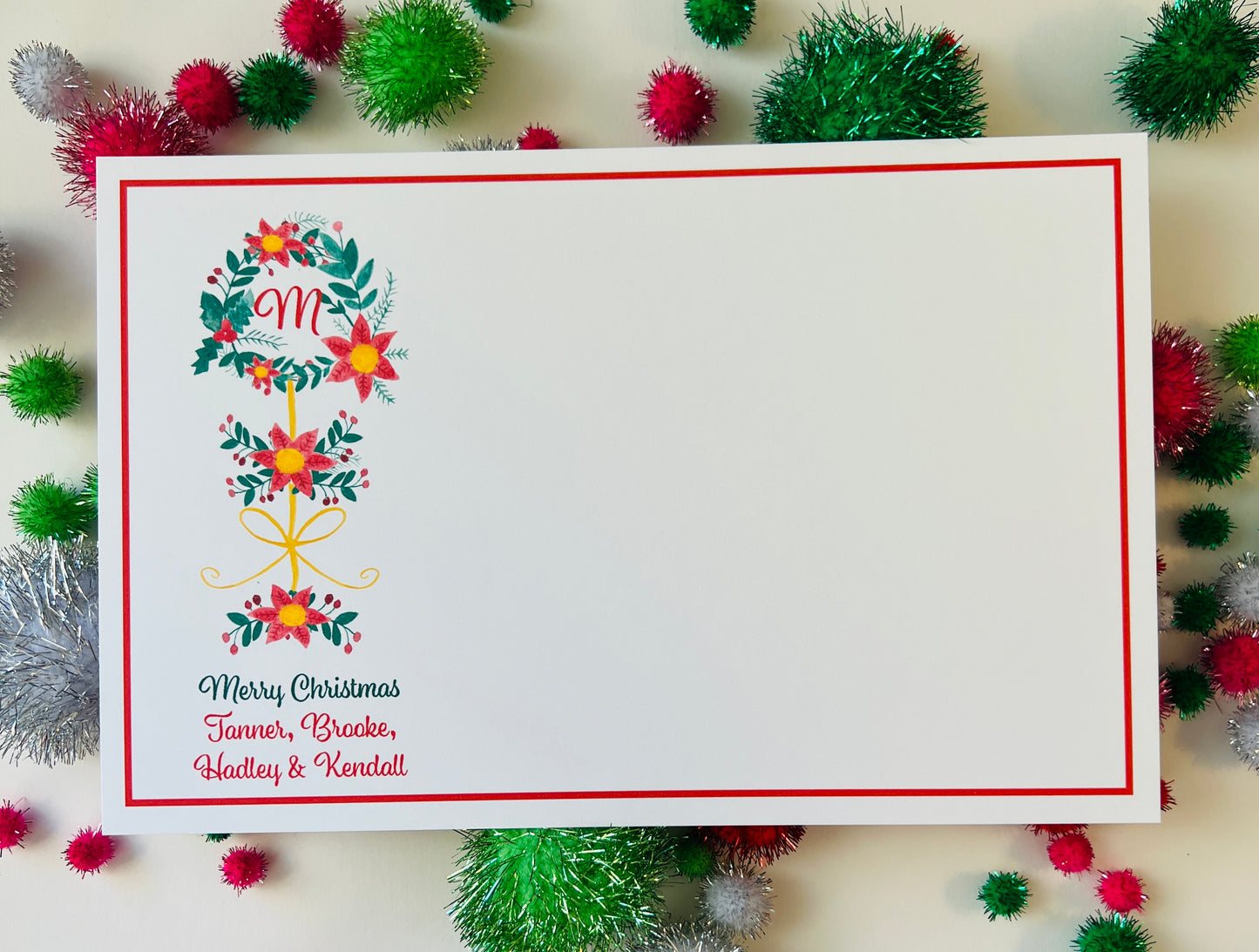 Poinsettia Wreath and Ribbon Holiday Photo Card