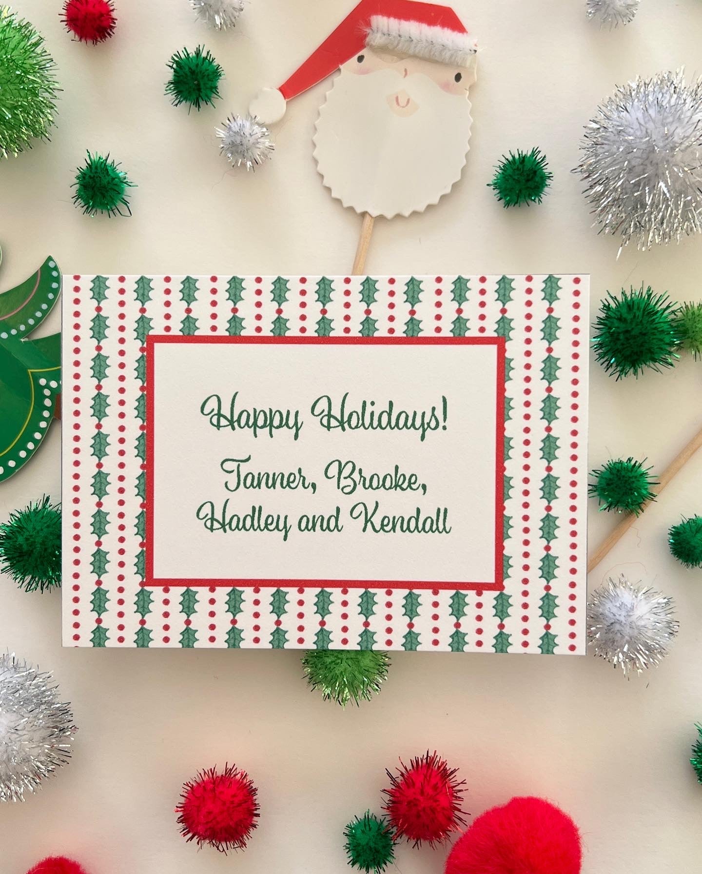 Holly and Dot Stripes Holiday Enclosure Card