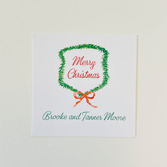 Garland Crest with Bow Holiday Gift Sticker